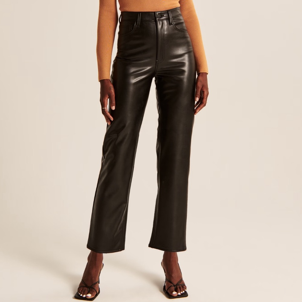 Abercrombie & Fitch Black Ankle Straight Ultra High Rise Vegan Leather pants